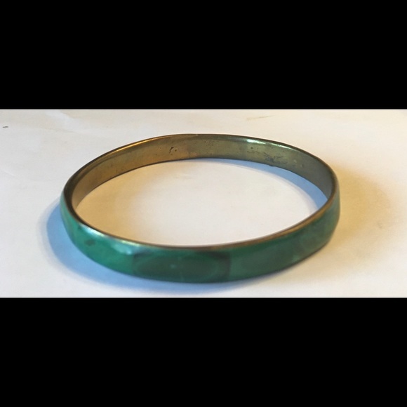 Malachite bangle on brass bracelet - Picture 1 of 2